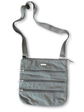 Baggallini Triple Zip Crossbody Bag Purse Travel Lightweight Gray Nylon